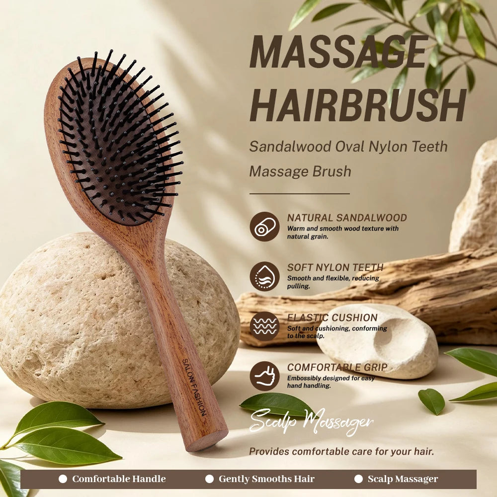 Wooden Bamboo Hair Brush – Airbag Cushion Scalp Massage Comb Hair Brush QXL