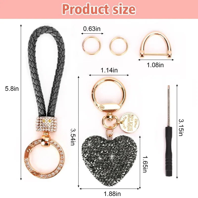 Rhinestone Heart Keychain | Crystal Car Key Ring Gift for Her Rhinestone Keychain QXL