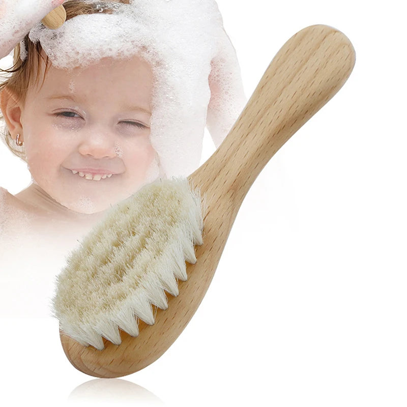 Natural Goat Bristle Baby Hairbrush & Beechwood Comb Baby Hair Brush QXL onesize
