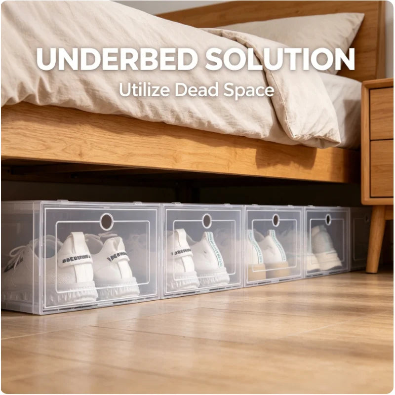 6-Pack Stackable Clear Shoe Boxes | Dustproof Sneaker Organizer Shoe Storage Box QXL