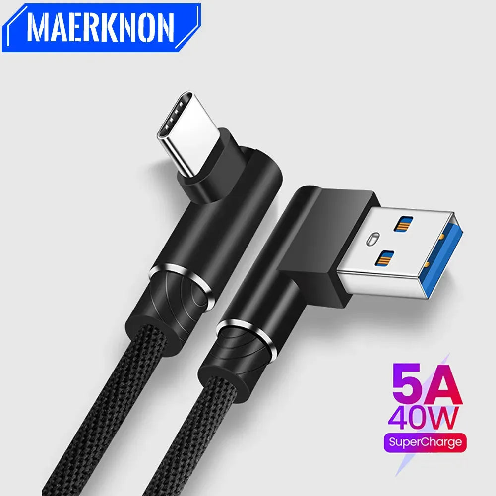 90° Elbow 40W USB-C Fast Charging Cable – Braided 5A USB-C Charging Cable QXL