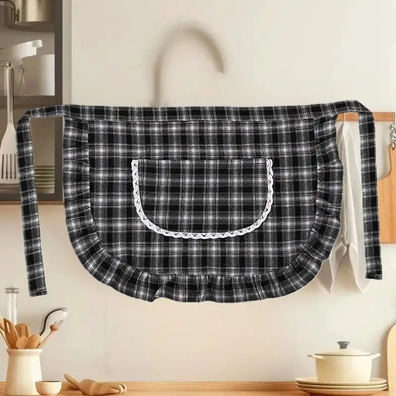 Cotton Square Check Half Waist Apron | Stain Resistant Kitchen Apron QXL