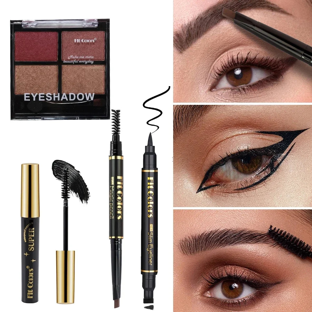 Fit Colors 4-in-1 Eye Makeup Set | Shadow, Mascara, Liner & Brow Eye Makeup Set QXL