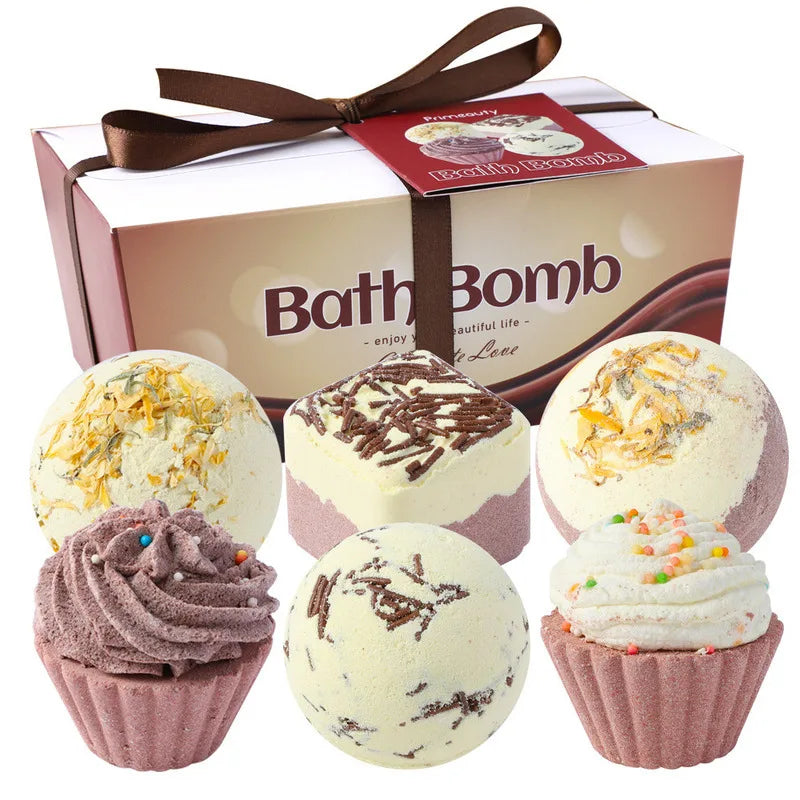 Chocolate Cake Bath Salt Bombs Gift Set | 6-Piece Bubble Bath Bath Bomb Gift Set QXL