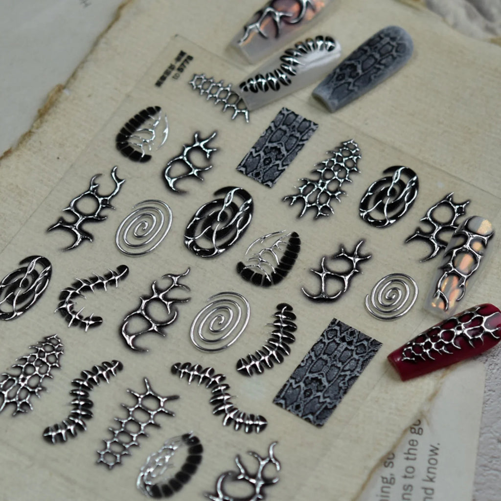 5D Gothic Nail Stickers – Snake Bone Punk Nail Decals Nail Art Stickers QXL