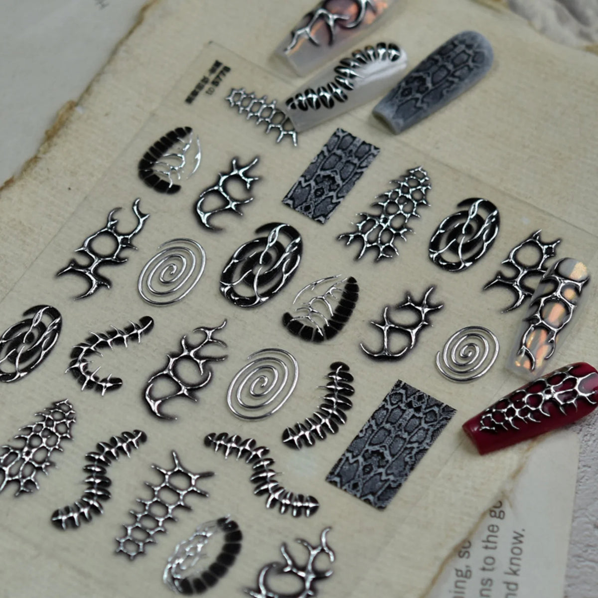 5D Gothic Nail Stickers – Snake Bone Punk Nail Decals Nail Art Stickers QXL