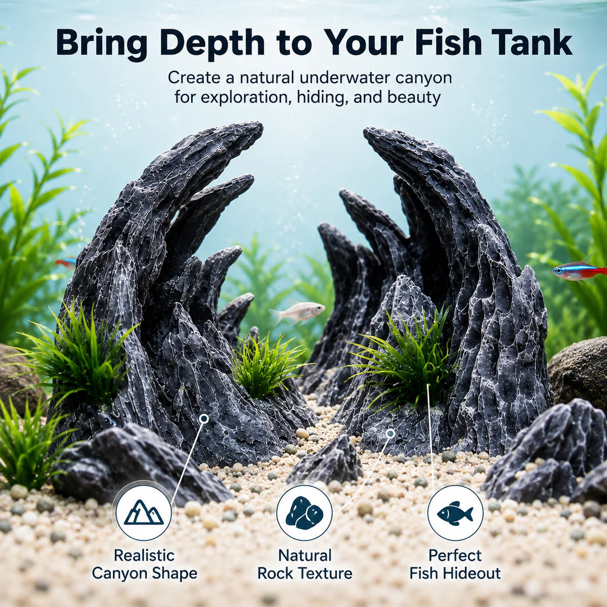 2-Pack Resin Canyon Rock Aquarium Cave Ornament for Fish & Shrimp Aquarium Ornament QXL