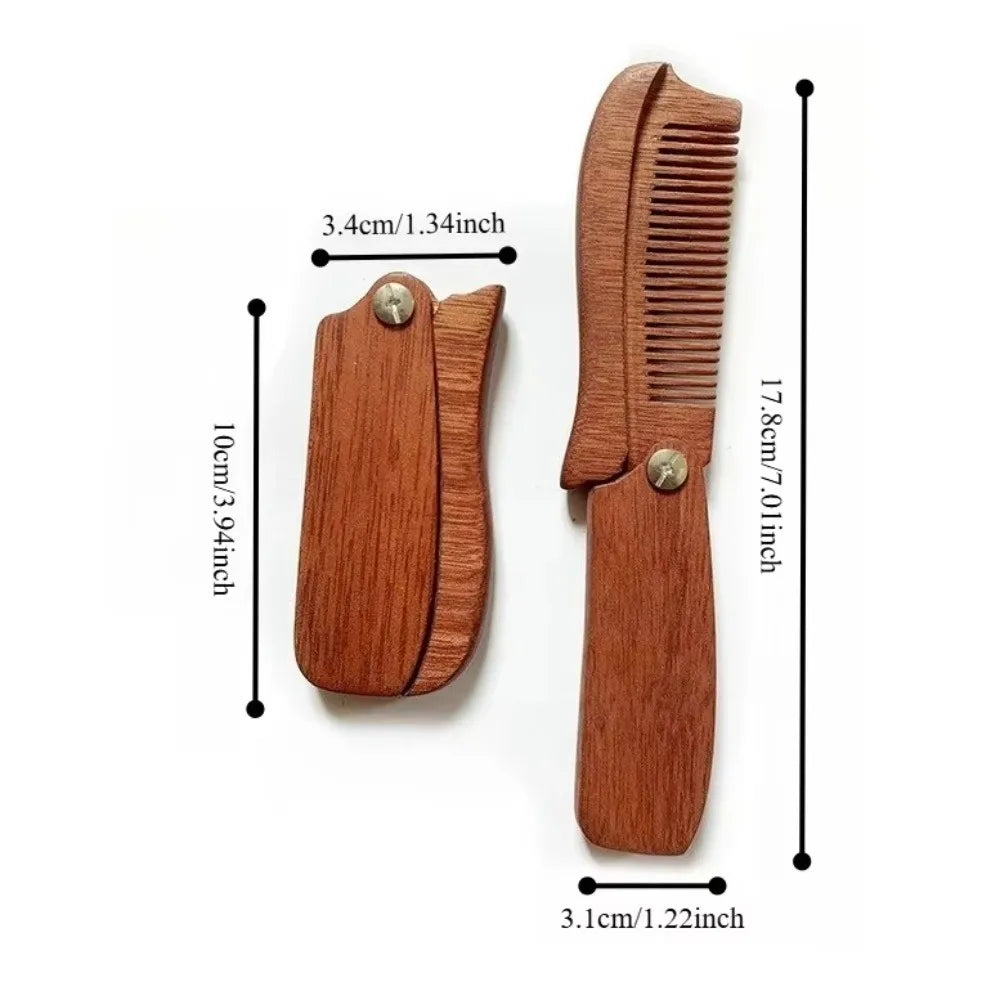 Natural Sandalwood Folding Beard & Hair Comb for Men Wooden Beard Comb QXL