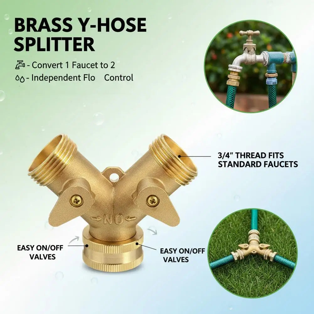 Y-Shape Garden Hose Splitter 3/4" | Dual Valve Zinc Alloy Garden Hose Splitter QXL