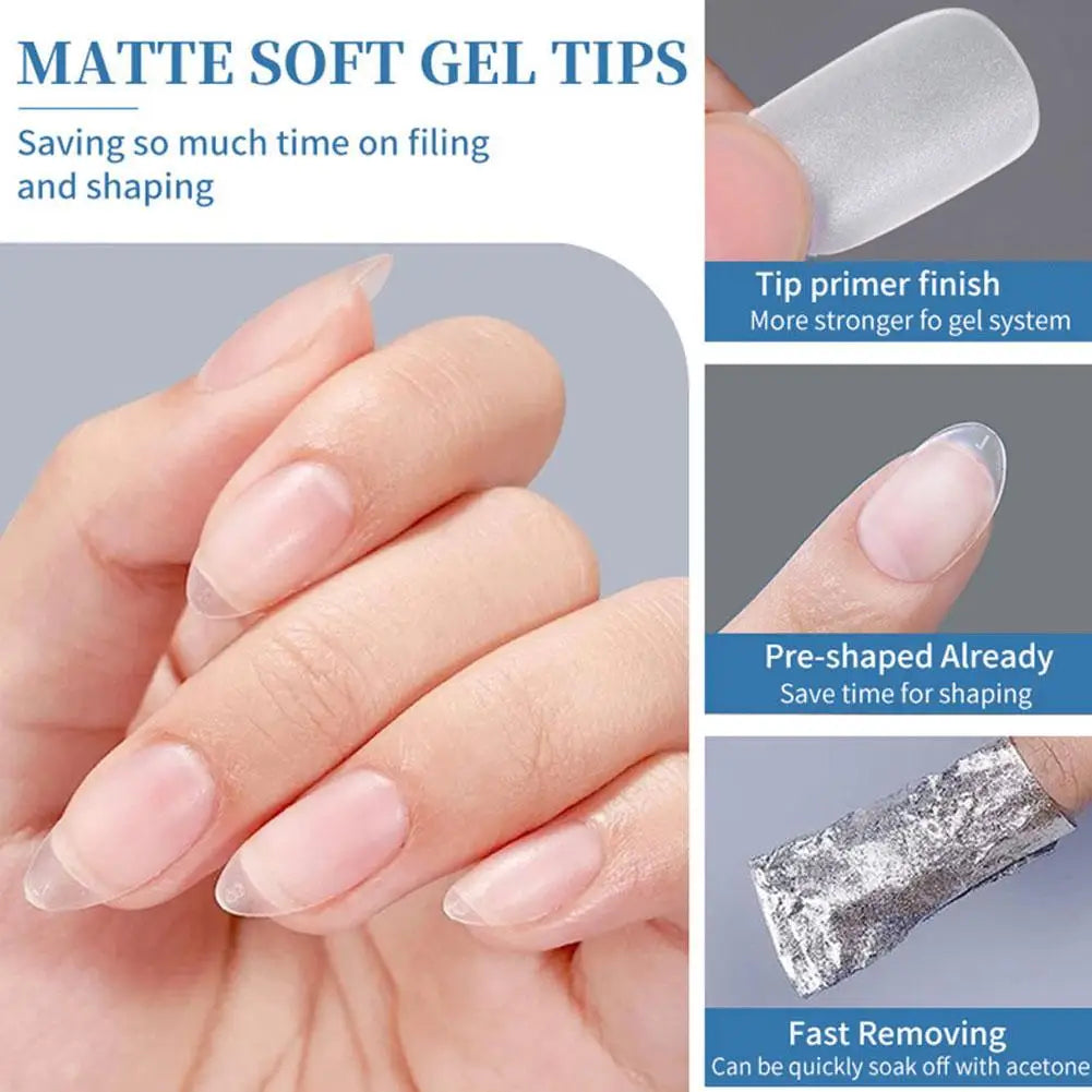 300-Pc Matte Soft Gel Nail Tips | Full Cover Almond Extensions Gel Nail Tips QXL