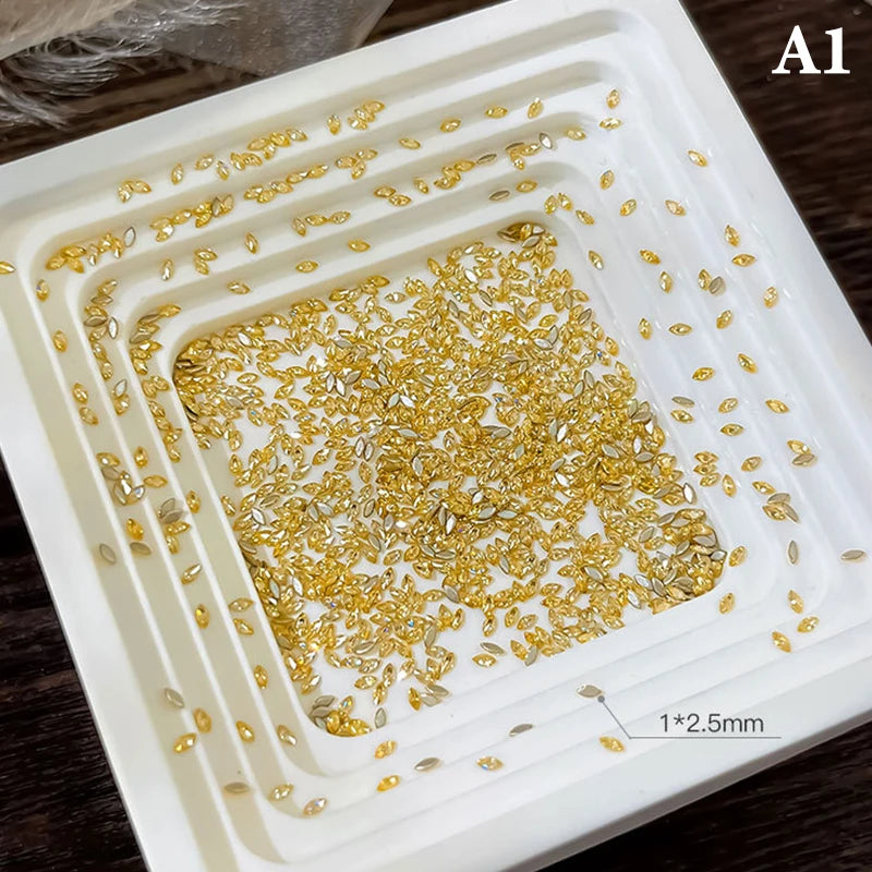 50-Pack Golden Flatback Rhinestone Nail Charms | Rhombic Zircon Nail Rhinestone Charms QXL A1