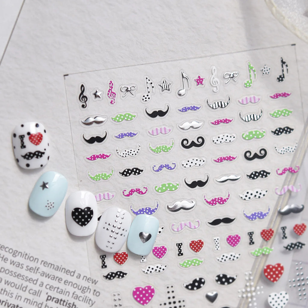 5D Black & White Funny Nail Stickers | Self-Adhesive Decals Nail Art Stickers QXL