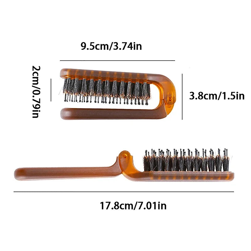 Boar Bristle Foldable Pocket Hair Brush | Amber Travel Comb Foldable Hair Brush QXL