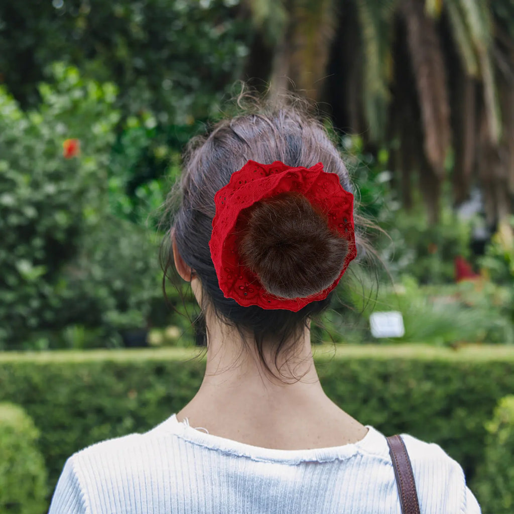 Double Layer Red Lace Scrunchies | Oversized Elastic Hair Ties Lace Hair Scrunchie QXL