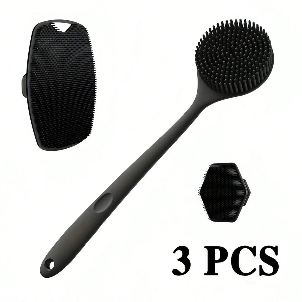 Silicone Bath Brush Set – Long Handle, Scalp & Face Brush Silicone Bath Brush Set QXL 3pcs Silica Gel