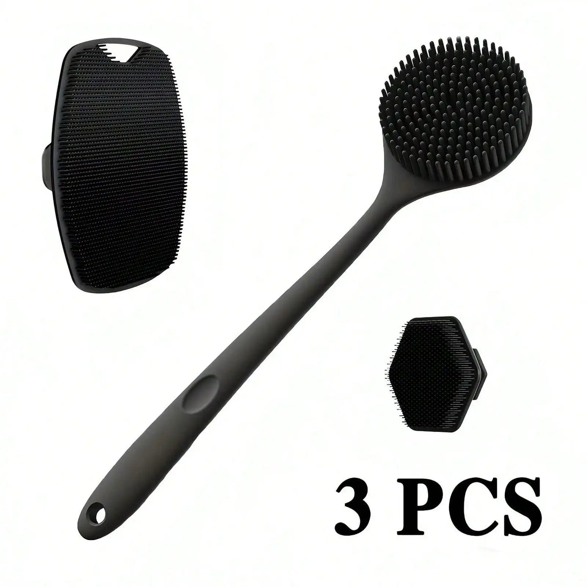 Silicone Bath Brush Set – Long Handle, Scalp & Face Brush Silicone Bath Brush Set QXL 3pcs Silica Gel