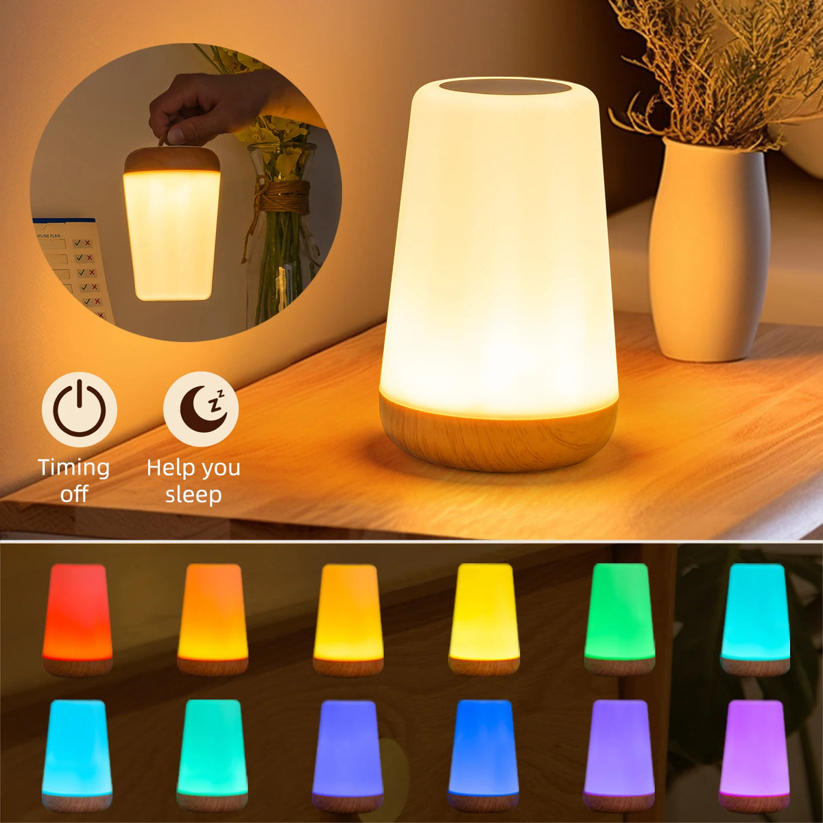 13-Color LED Night Light | Touch & Remote Dimmable Lamp LED Night Light QXL