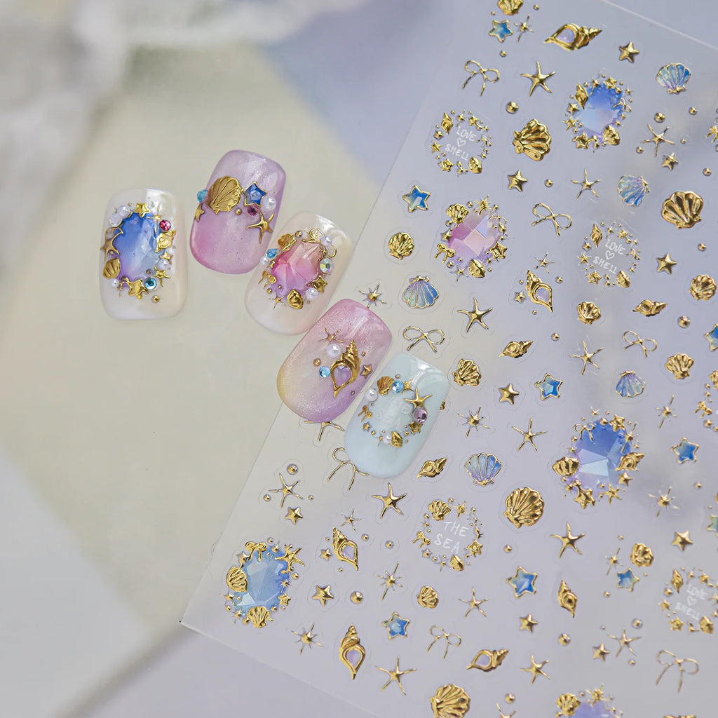 5D Iridescent Nail Stickers – Ocean Shell Starfish Decals Nail Art Stickers QXL