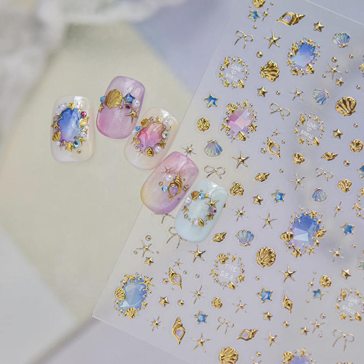 5D Iridescent Nail Stickers – Ocean Shell Starfish Decals Nail Art Stickers QXL