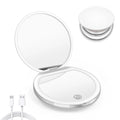 LED Compact Makeup Mirror 1X/3X Magnification | Rechargeable Lighted Makeup Mirror QXL White-3X