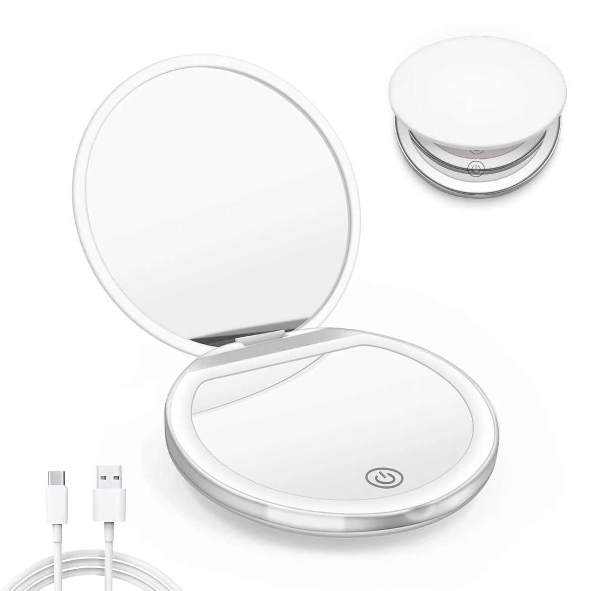 LED Compact Makeup Mirror 1X/3X Magnification | Rechargeable Lighted Makeup Mirror QXL White-3X
