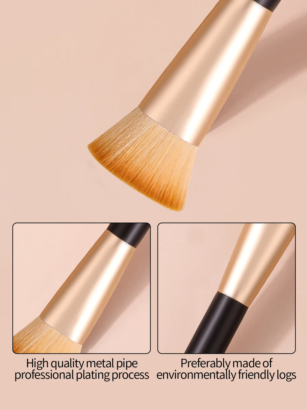 KOSSHOW Flat-Top Foundation Brush | Black Wood Handle Foundation Makeup Brush QXL