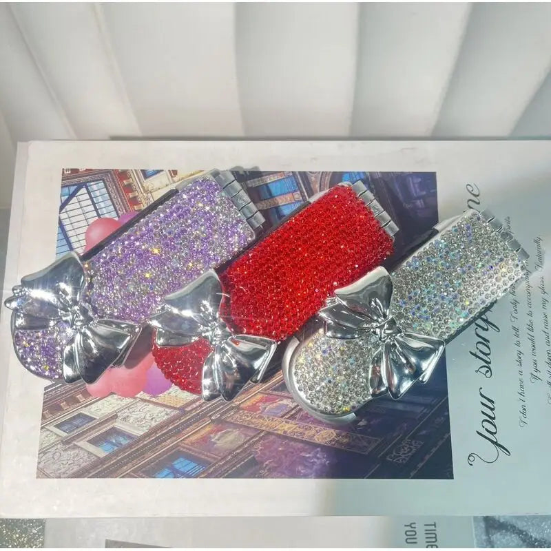 Mini Folding Airbag Comb & Compact Makeup Mirror | Diamond Folding Comb Mirror QXL