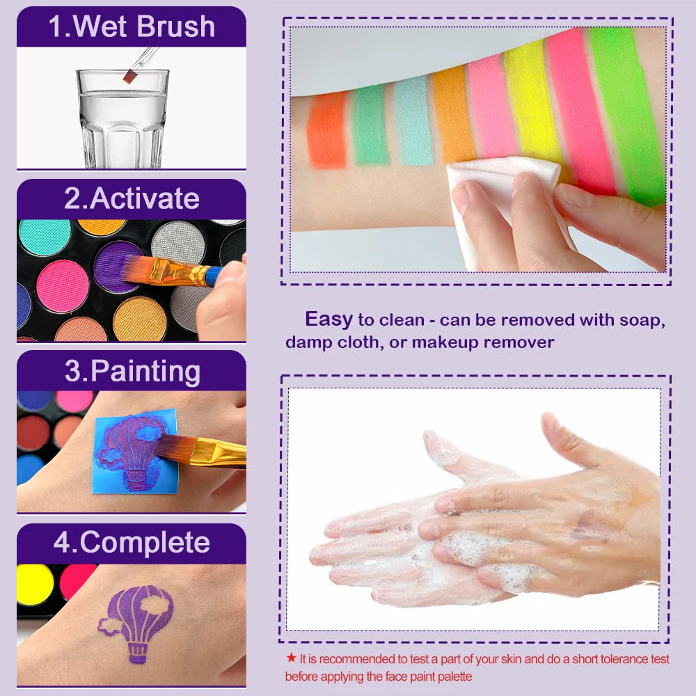VERONNI 22-Color Face & Body Paint Kit | Halloween Cosplay Face & Body Paint Kit QXL