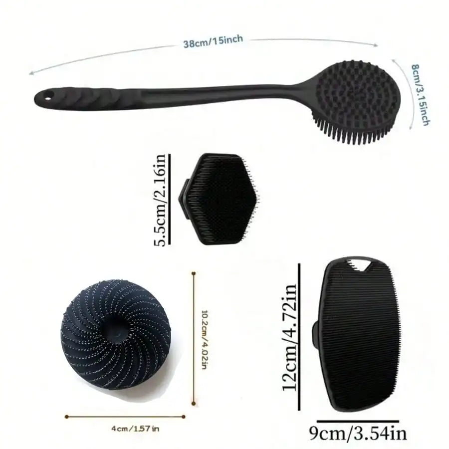 Silicone Bath Brush Set – Long Handle, Scalp & Face Brush Silicone Bath Brush Set QXL