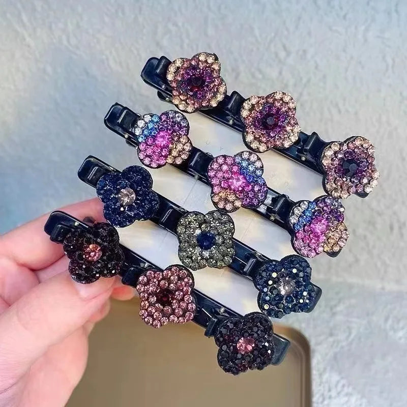 Crystal Flower Braided Hair Clips for Women & Girls Crystal Hair Clip QXL