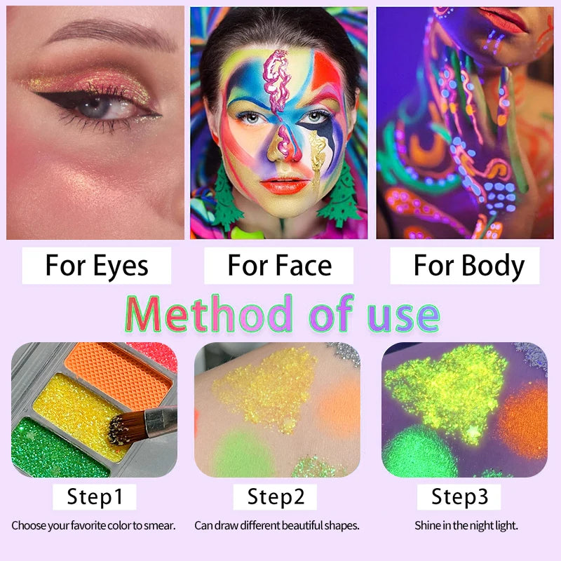 10-Color Neon UV Glow Face Paint & Eyeshadow Palette UV Glow Face Paint QXL