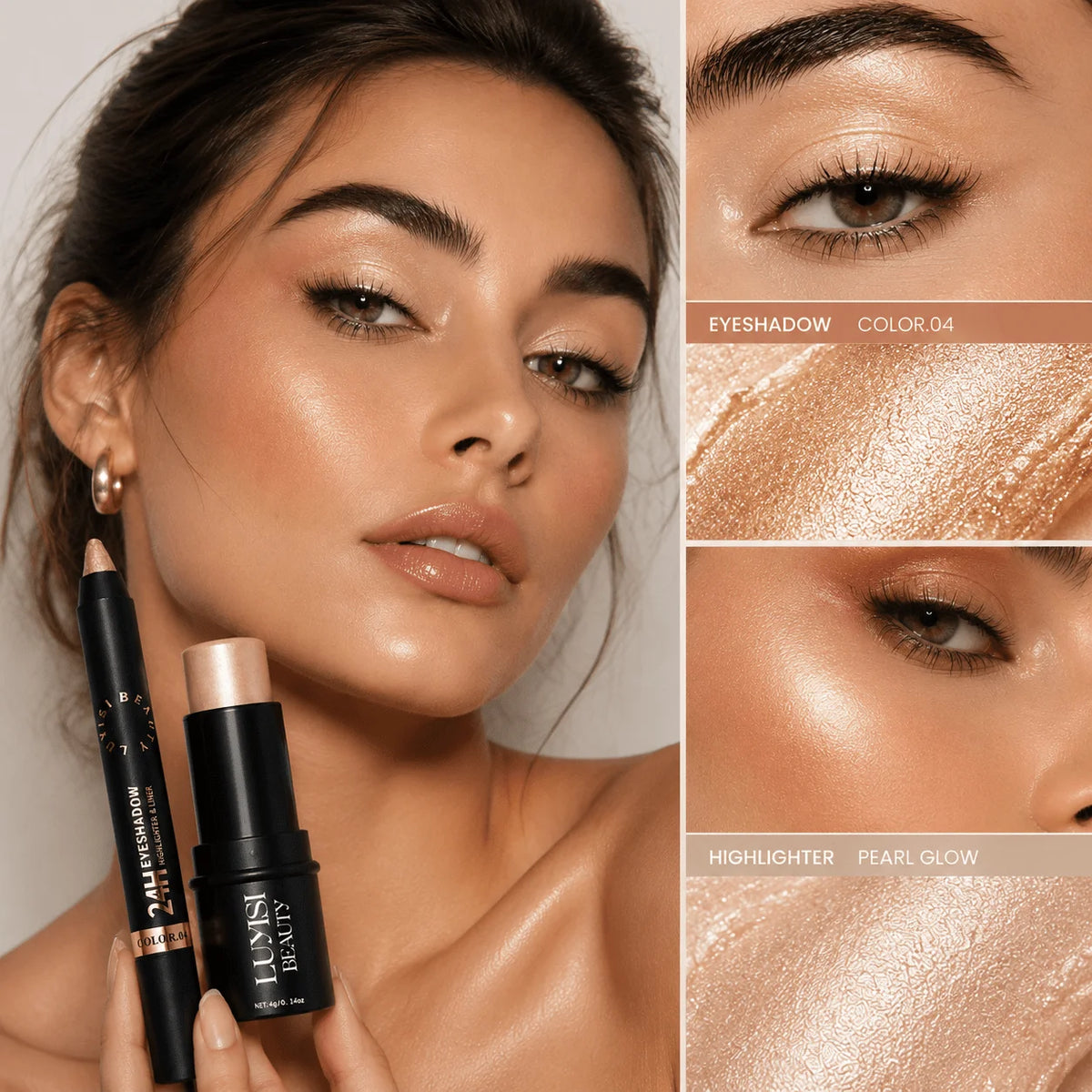 Metallic Eyeshadow Pen & Highlighter Stick Set | Shimmer Duo Eyeshadow & Highlighter Set QXL