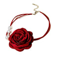 3D Rose Pendant Necklace | Vintage Burgundy Bead Design Pendant Necklace QXL Red Red