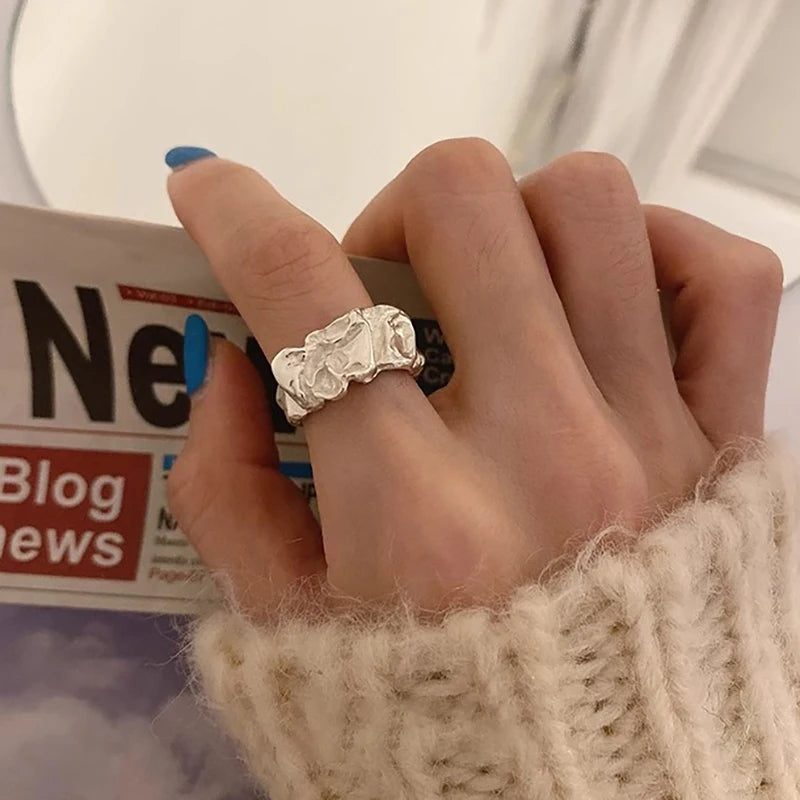 Silver Geometric Irregular Ring | Adjustable Open Band Unisex Fashion Ring QXL