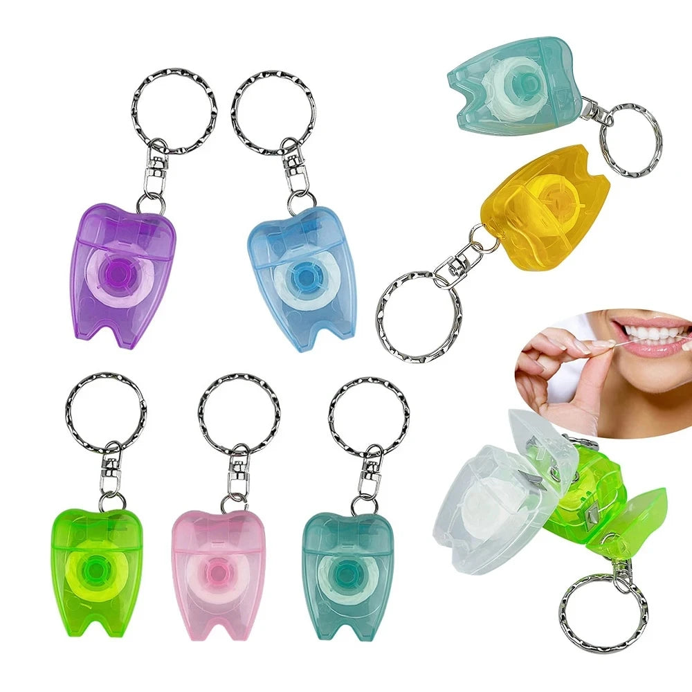10-Pack Keychain Dental Floss | Tooth-Shaped Portable Dispenser Keychain Dental Floss QXL 10PCS Mix colors
