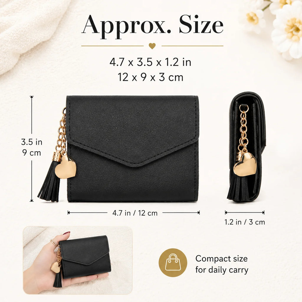 Women's Mini Clutch Wallet – Gold Snap, Tassel & Card Slots Mini Clutch Wallet QXL