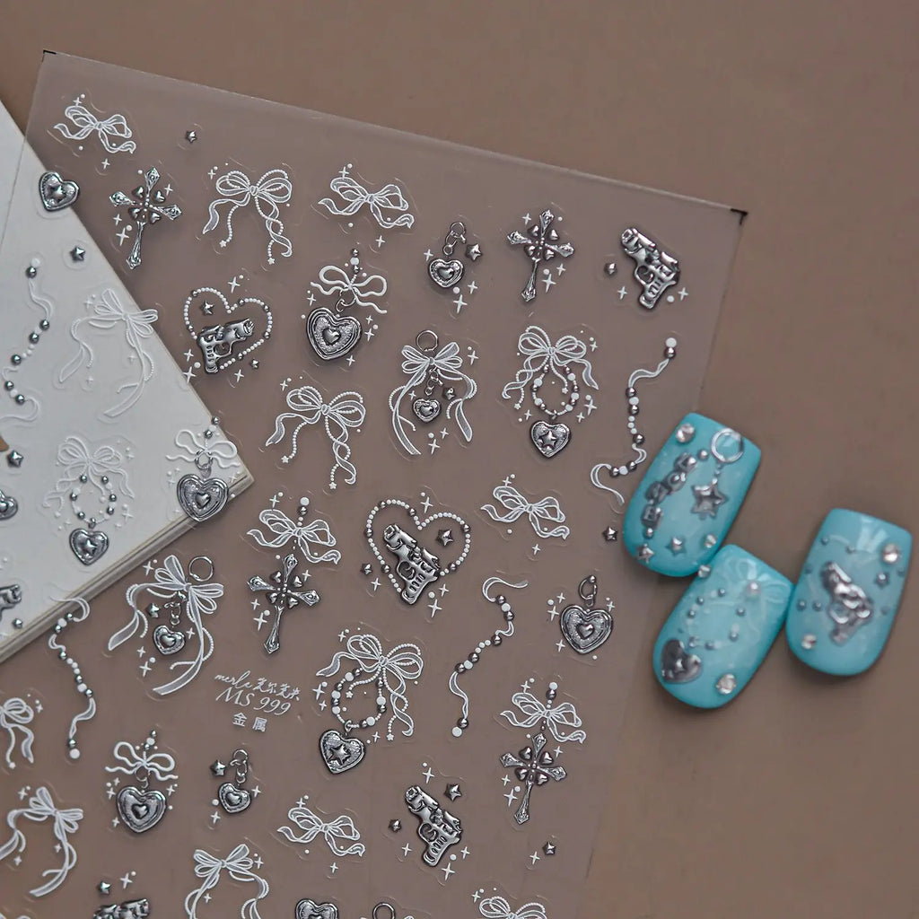 5D Hot Stamping Silver Nail Stickers | DIY Manicure Decals Nail Art Stickers QXL