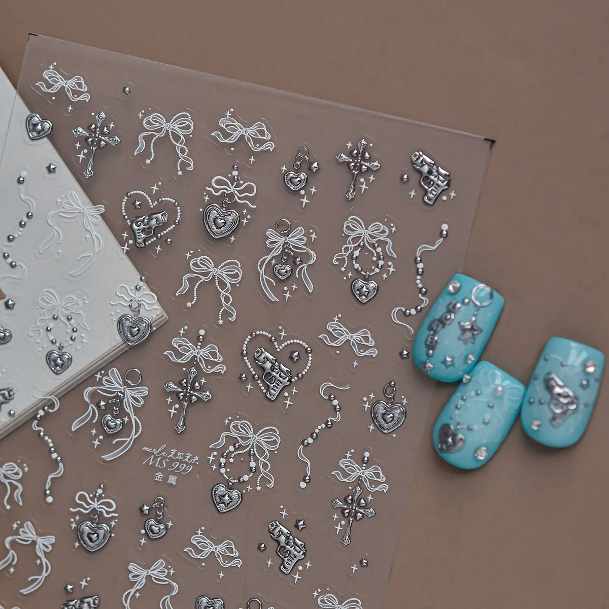 5D Hot Stamping Silver Nail Stickers | DIY Manicure Decals Nail Art Stickers QXL