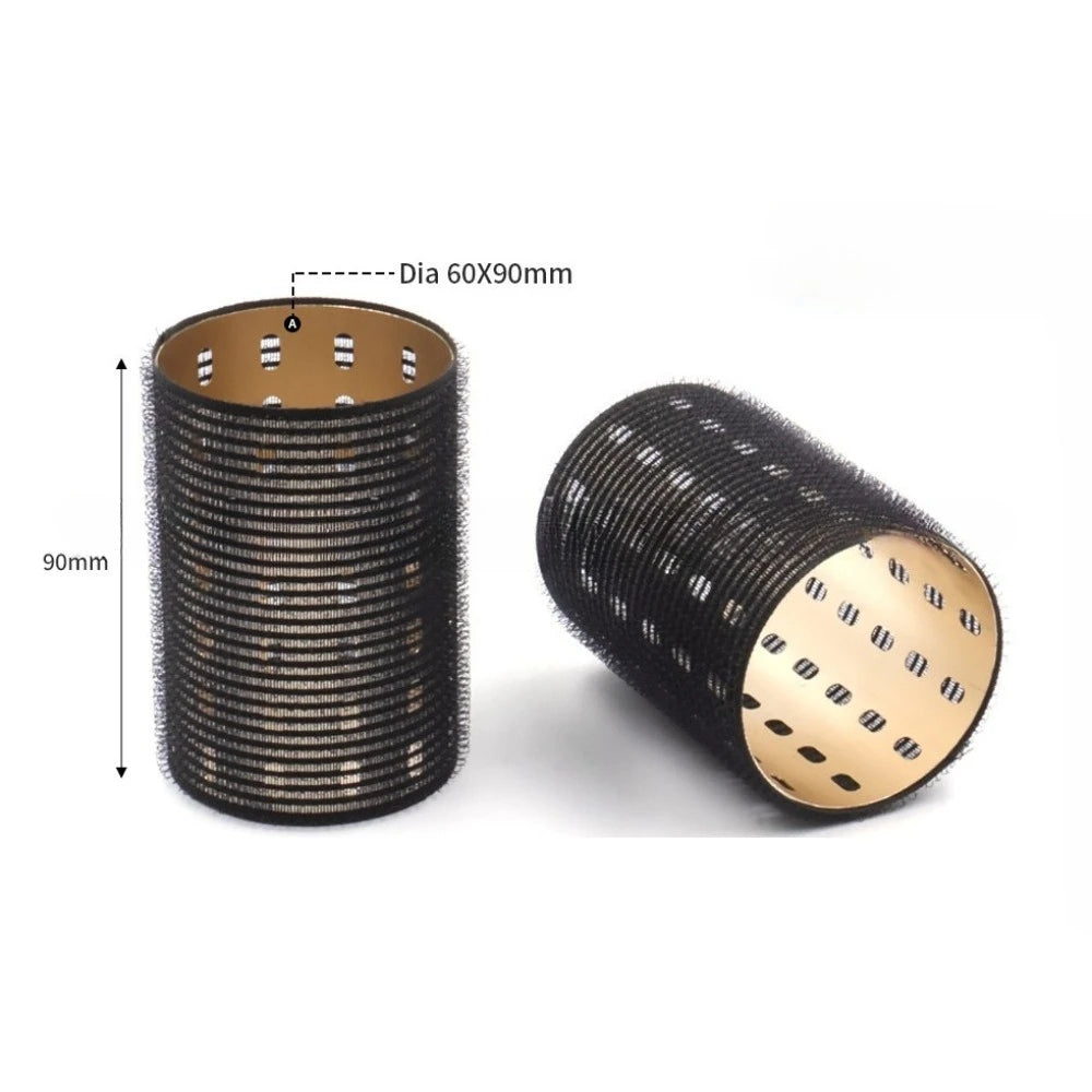 Aluminum Core Self-Grip Hair Roller | Nylon Hook & Loop 6×9cm Hair Roller QXL black gold