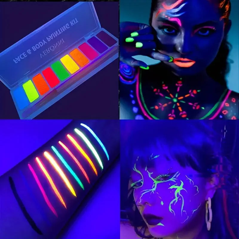 VERONNI 10-Color UV Glow Neon Face & Body Paint Set + Brush UV Glow Body Paint QXL