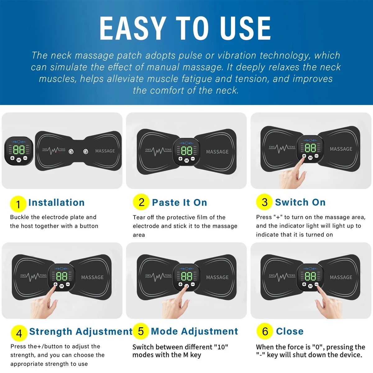 EMS Neck Massager Rechargeable | Pulse Muscle Relaxation Device EMS Neck Massager QXL