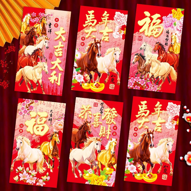 6-Pack 2026 Year of the Horse Lucky Red Envelopes | CNY Festive Gift Envelopes QXL
