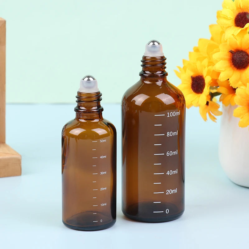 Amber Glass Roller Ball Bottle | Refillable Essential Oil 5–100ml Essential Oil Roller Bottle QXL