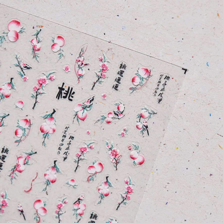 5D Nail Stickers – Pink Peach Blossom & Magpie Decals Nail Art Stickers QXL