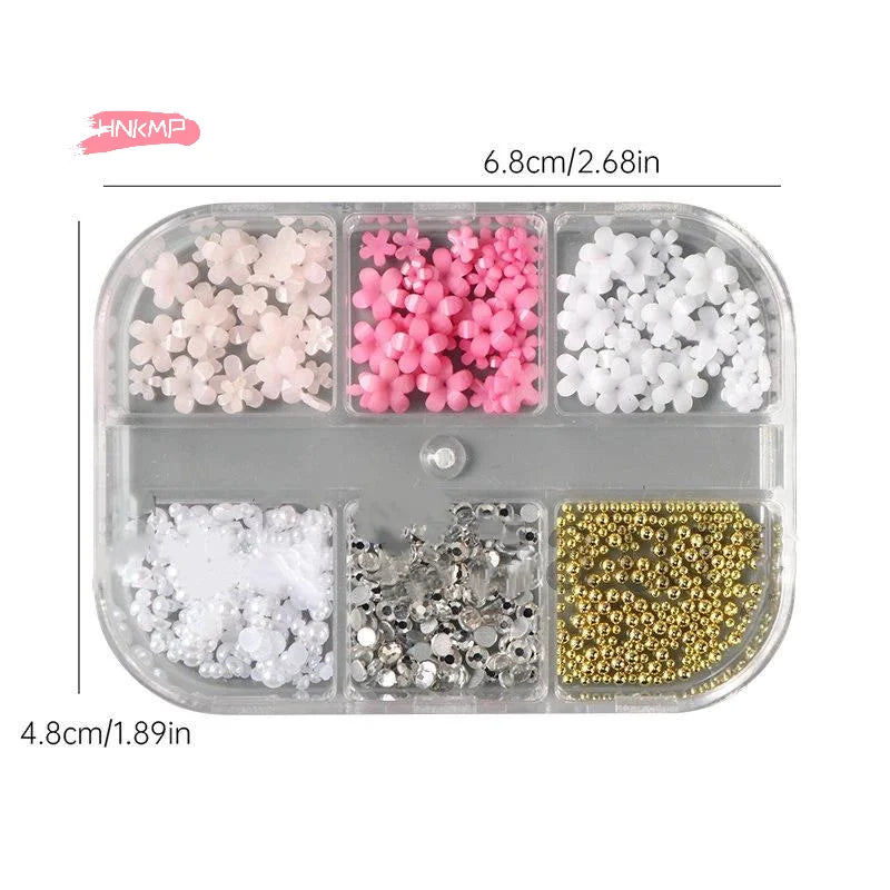 6-Grid 3D Flower Nail Art Charms | Kawaii Resin DIY Decor Nail Art Charms QXL