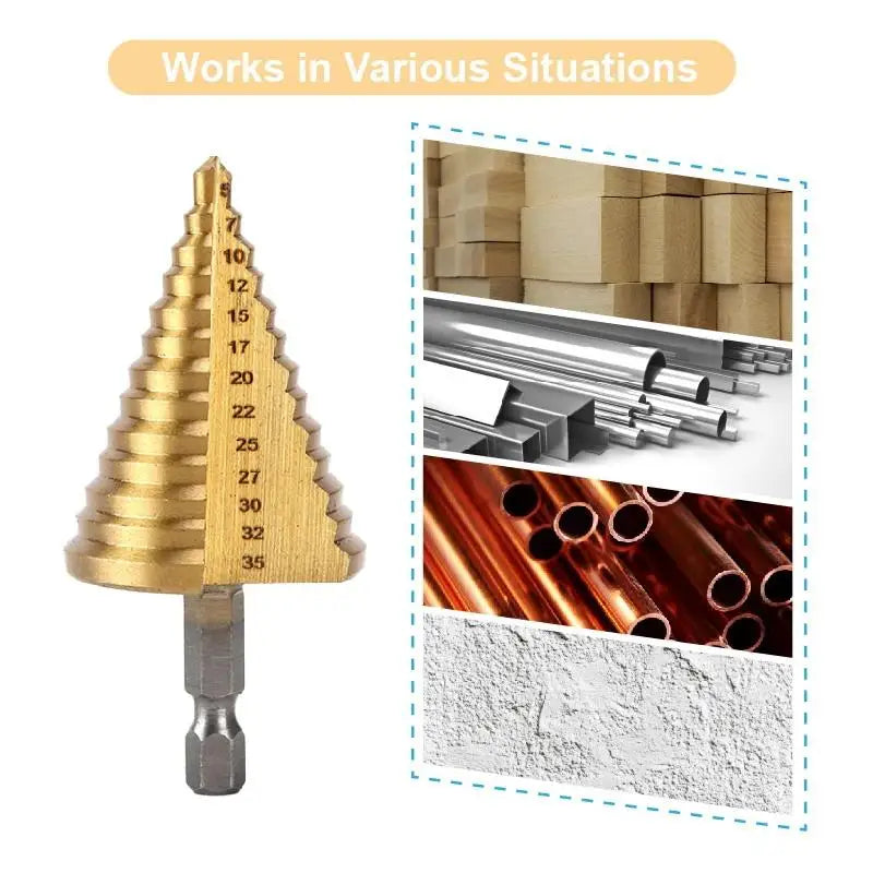 Titanium Step Drill Bit Hexagonal Pagoda Reamer – Metal & Wood Step Drill Bit QXL