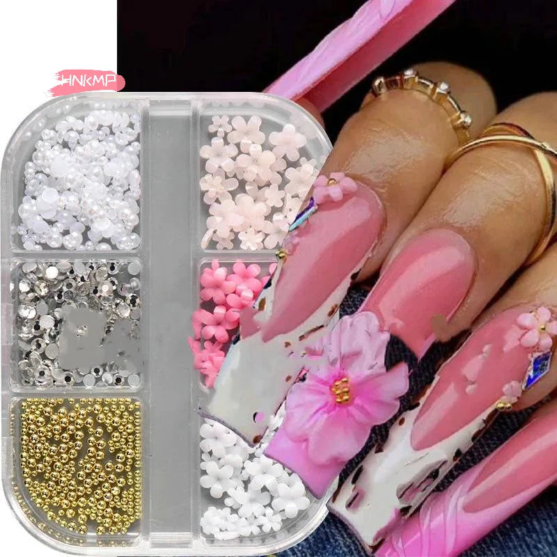 6-Grid 3D Flower Nail Art Charms | Kawaii Resin DIY Decor Nail Art Charms QXL