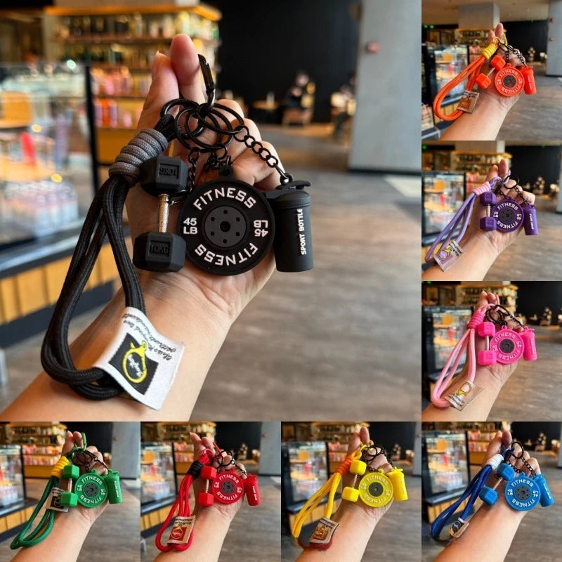 Fitness Keychain | Dumbbell, Weight Plate & Bottle Charms Novelty Keychain QXL