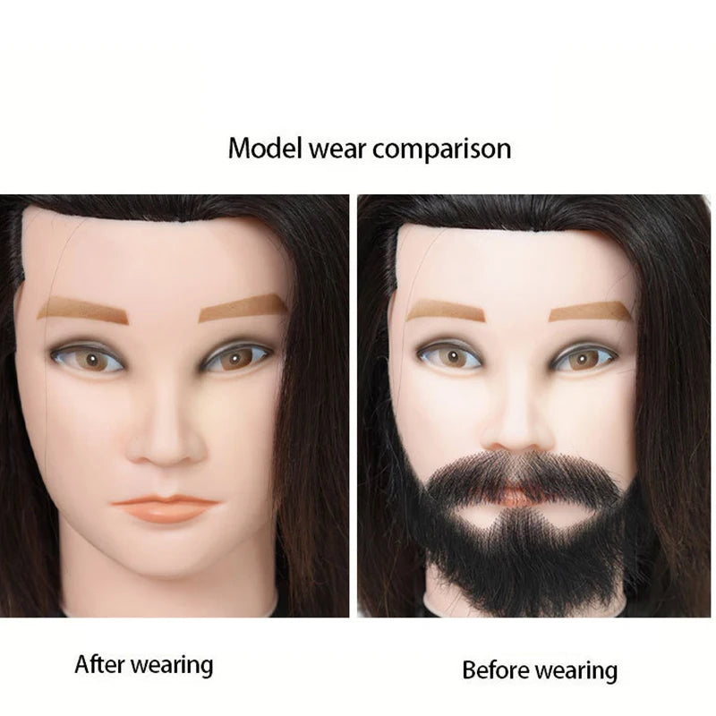 100% Human Hair Fake Beard & Moustache | Lace Mesh Handmade Fake Beard & Moustache QXL