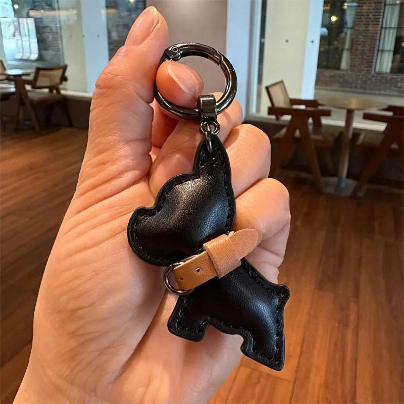 Leather Dog Keychain | Puppy Hanging Rope Car & Bag Charm Leather Keychain Charm QXL